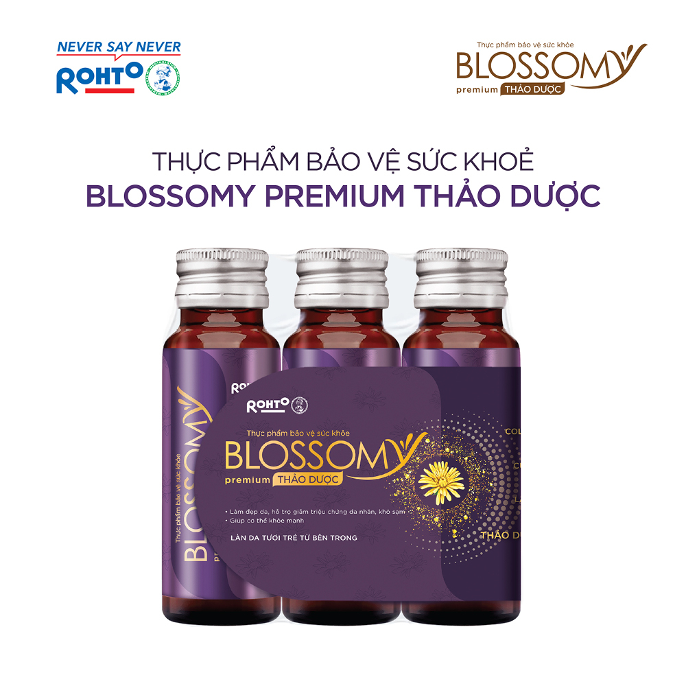 Thực phẩm collagen uống hệ thảo dược Rohto Blossomy Premium lốc 3 chai x 50ml (date 07.2024)