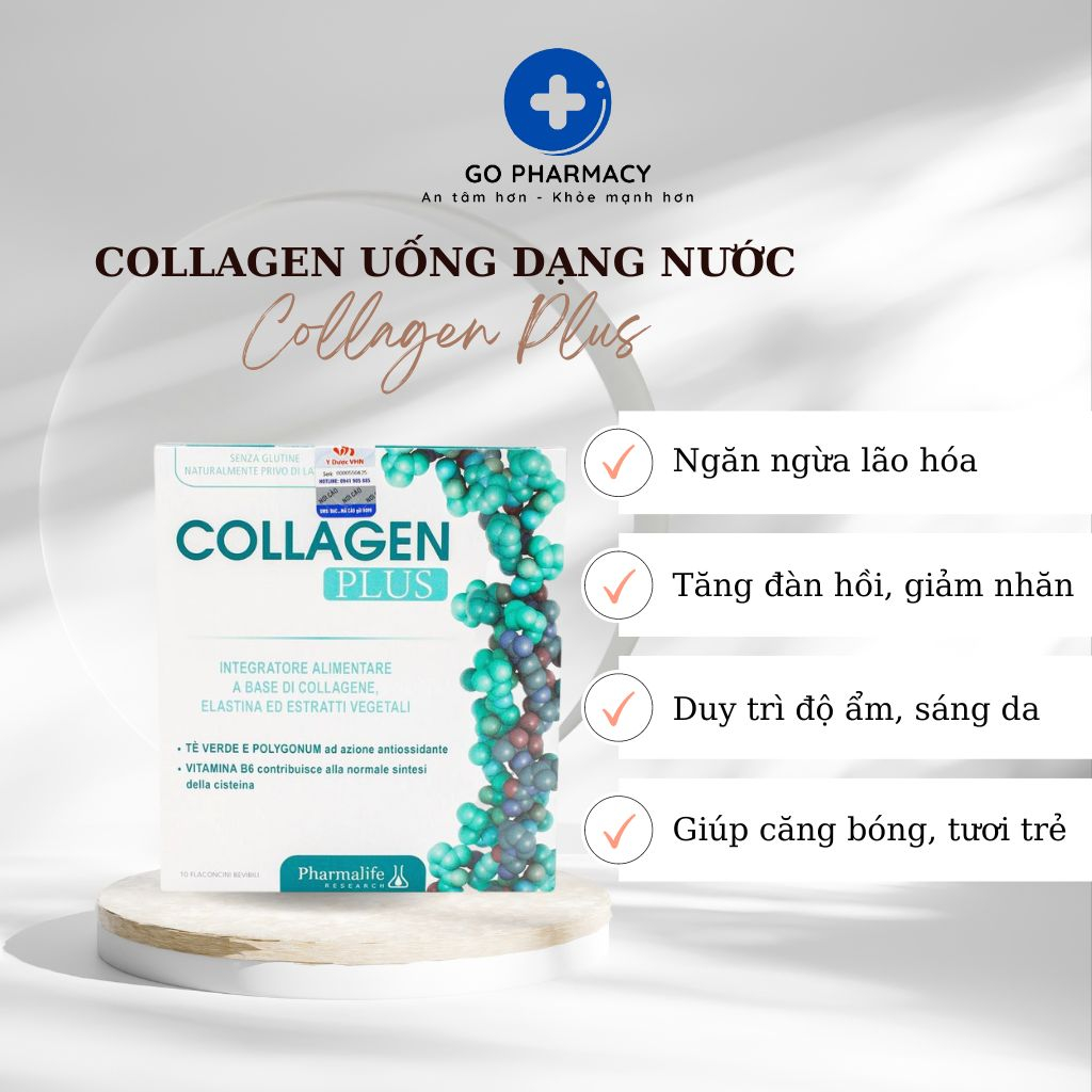 Collagen Uống Dạng Nước Collagen Plus Pharmalife Giúp Da Căng Bóng, Tươi Trẻ, Ngăn Ngừa Lão Hóa (Hộp 10 Ống)