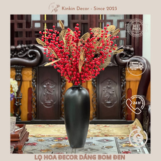 Lọ hoa cổ nhỏ dáng bình bom đen men mát - bình hoa bát tràng - lọ hoa trang trí, decor - bình hoa miệng nhỏ màu đen