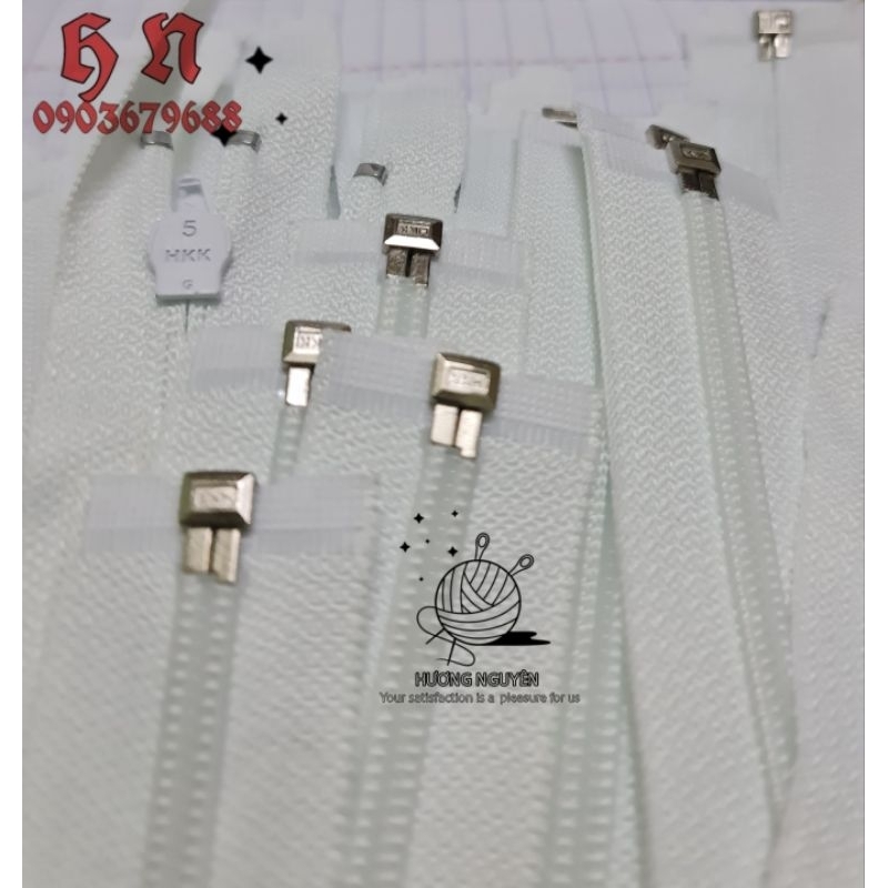 1 lố 12 Dây kéo hkk cước 30cm 40cm 50cm 60cm 70cm 80cm 100cm 120cm 150cm trắng đen răng 5 CƯỚC áo nhựa thay áo khoác