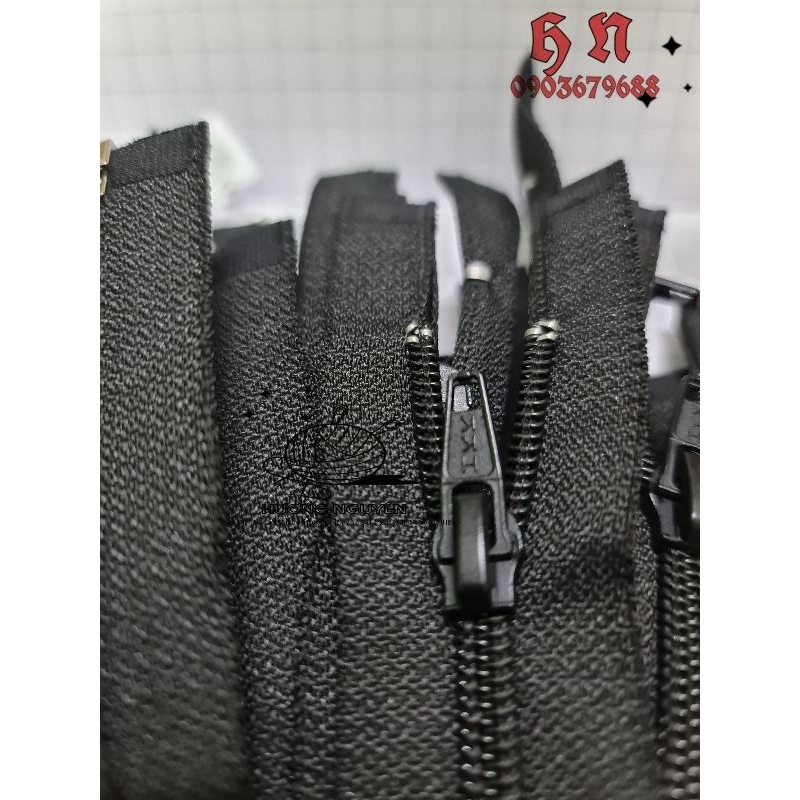 1 lố 12 Dây kéo hkk cước 30cm 40cm 50cm 60cm 70cm 80cm 100cm 120cm 150cm trắng đen răng 5 CƯỚC áo nhựa thay áo khoác