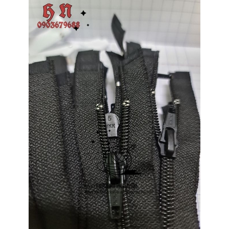 1 lố 12 Dây kéo hkk cước 30cm 40cm 50cm 60cm 70cm 80cm 100cm 120cm 150cm trắng đen răng 5 CƯỚC áo nhựa thay áo khoác