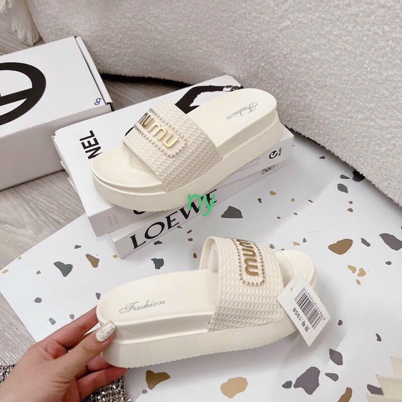 Dép bánh mì quai ngang họa tiết mumu chất liệu EVA cao cấp đế cao 4cm