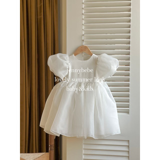 Đầm công chúa Jenny bebe trắng tím cổ tròn lưng V bé gái