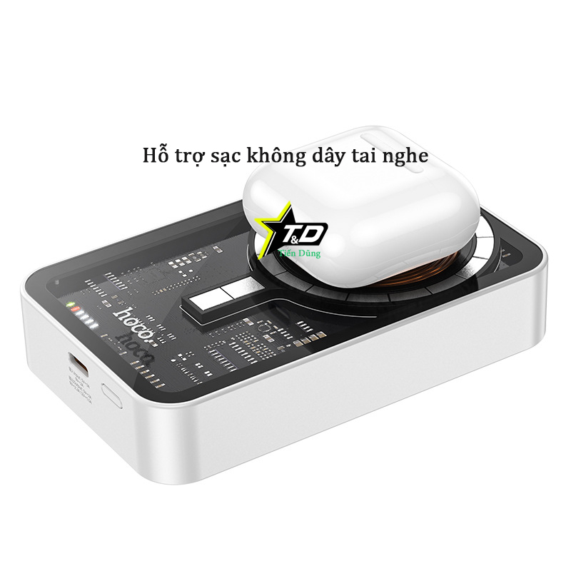 Sạc dự phòng có sạc không dây Hoco Q10A pin 10000mAh PD20w + QC3.0 không dây 5W/7.5W/10W/15W cho điện thoại và tai nghe