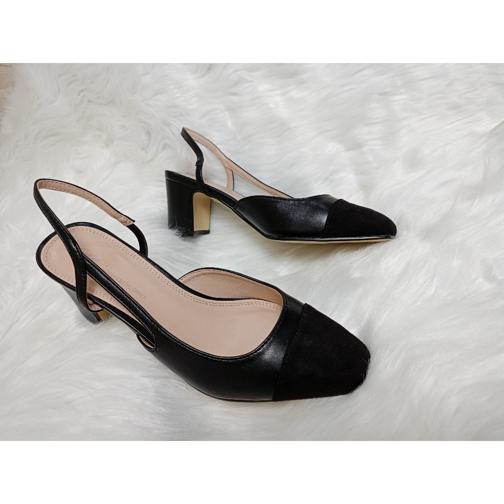 Giày công sở gót trụ vuông 5cm/ slingback vá mũi da gà gót trụ vuông 5cm/ nguyên hưng shoes