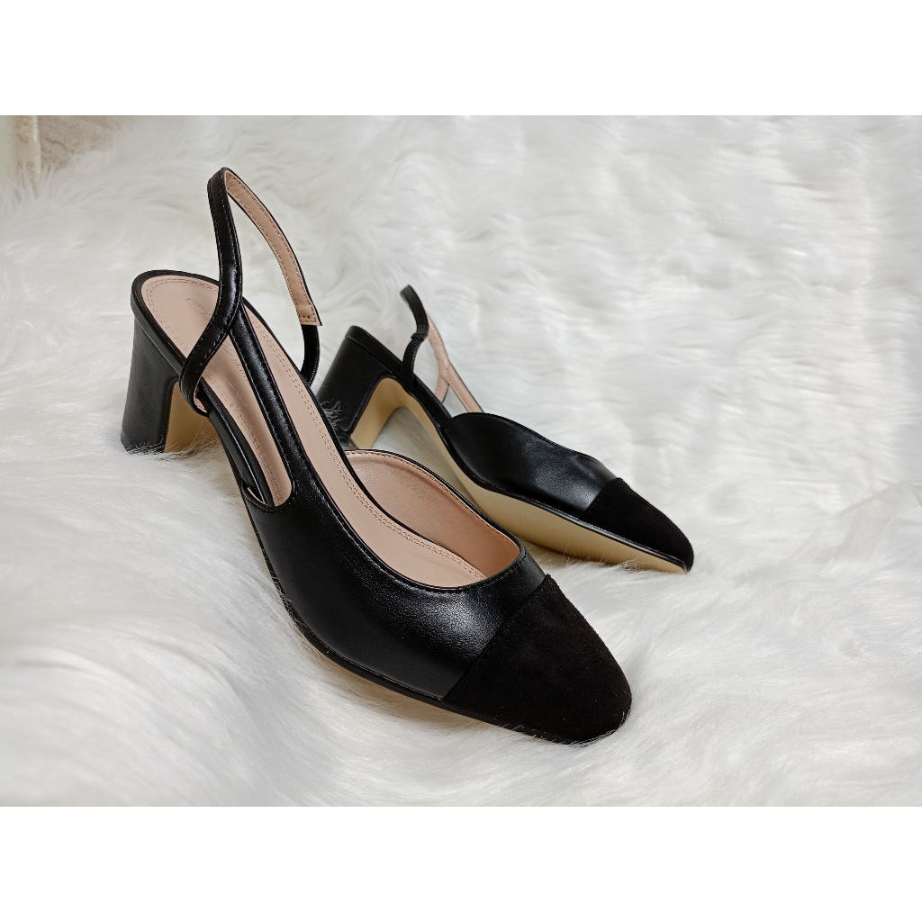 Giày công sở gót trụ vuông 5cm/ slingback vá mũi da gà gót trụ vuông 5cm/ nguyên hưng shoes