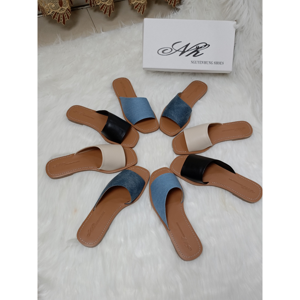 Dép Quai Ngang Vạt Xéo chất jeans hot trend/ dép dạo phố/ dép lê/ nguyên hưng shoes