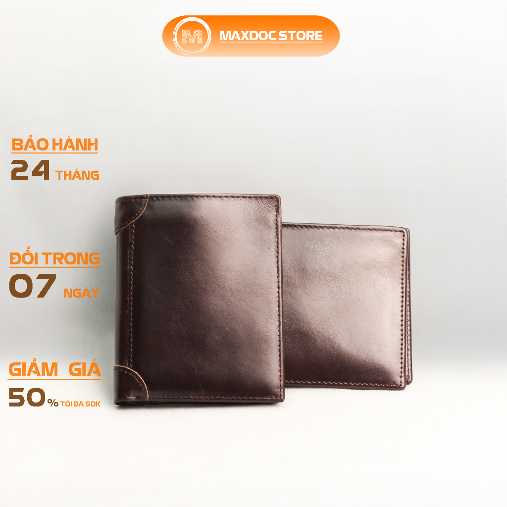 Ví nam dáng đứng và dáng ngang chất liệu da bò thật cao cấp V103 MAXDOC