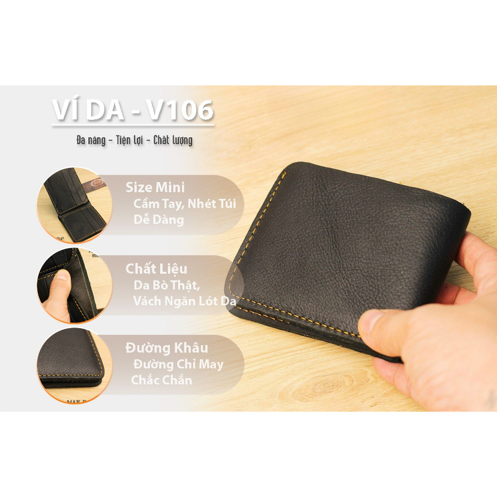 Ví mini nam chất liệu da bò kiểu dáng ngang V106 MAXDOC