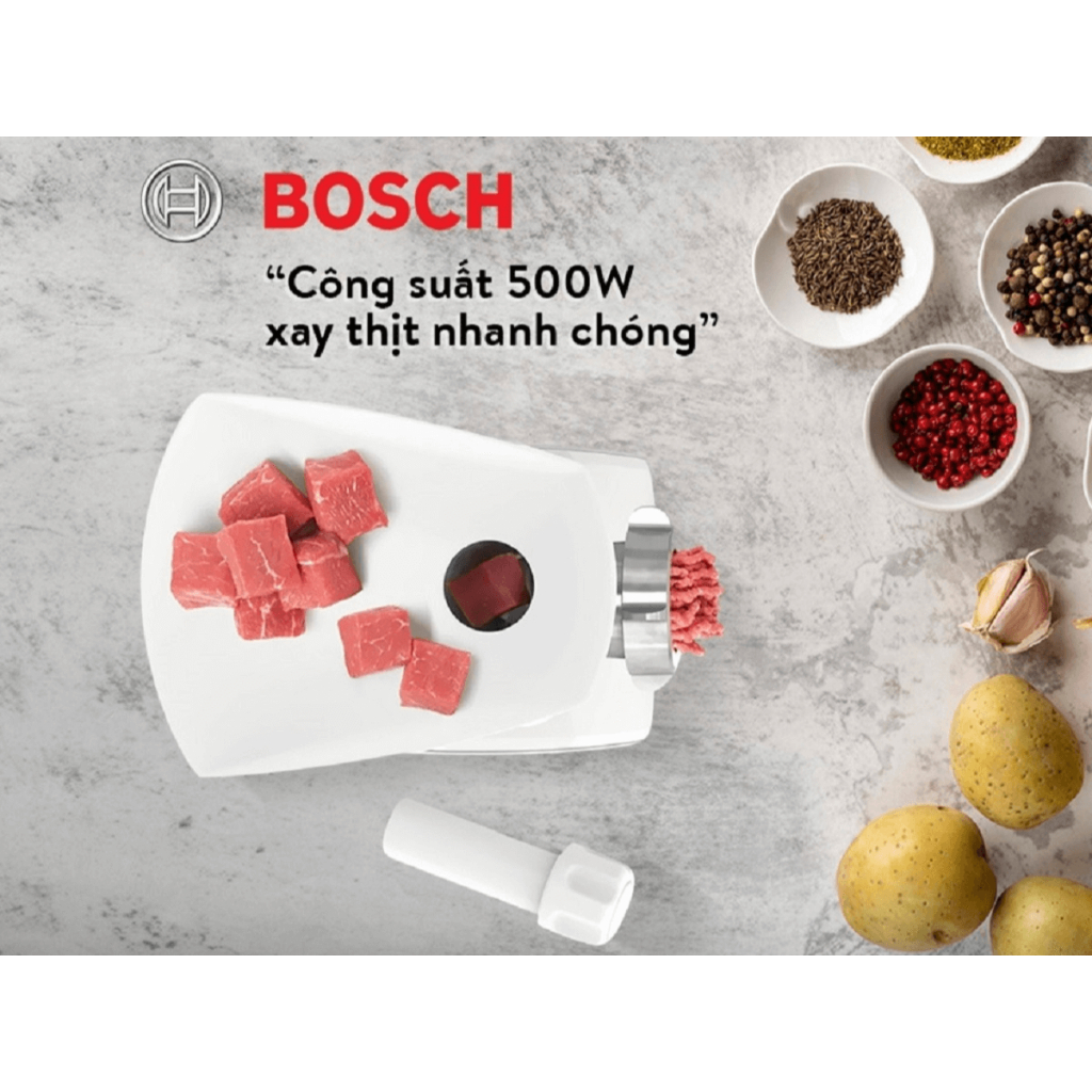 Máy Xay Thịt BOSCH MFW2520W SMARTPOWER, Máy Làm Chả Giò, Xúc Xích, Mì, Made in Poland, BH 12 Tháng, Bepchauau