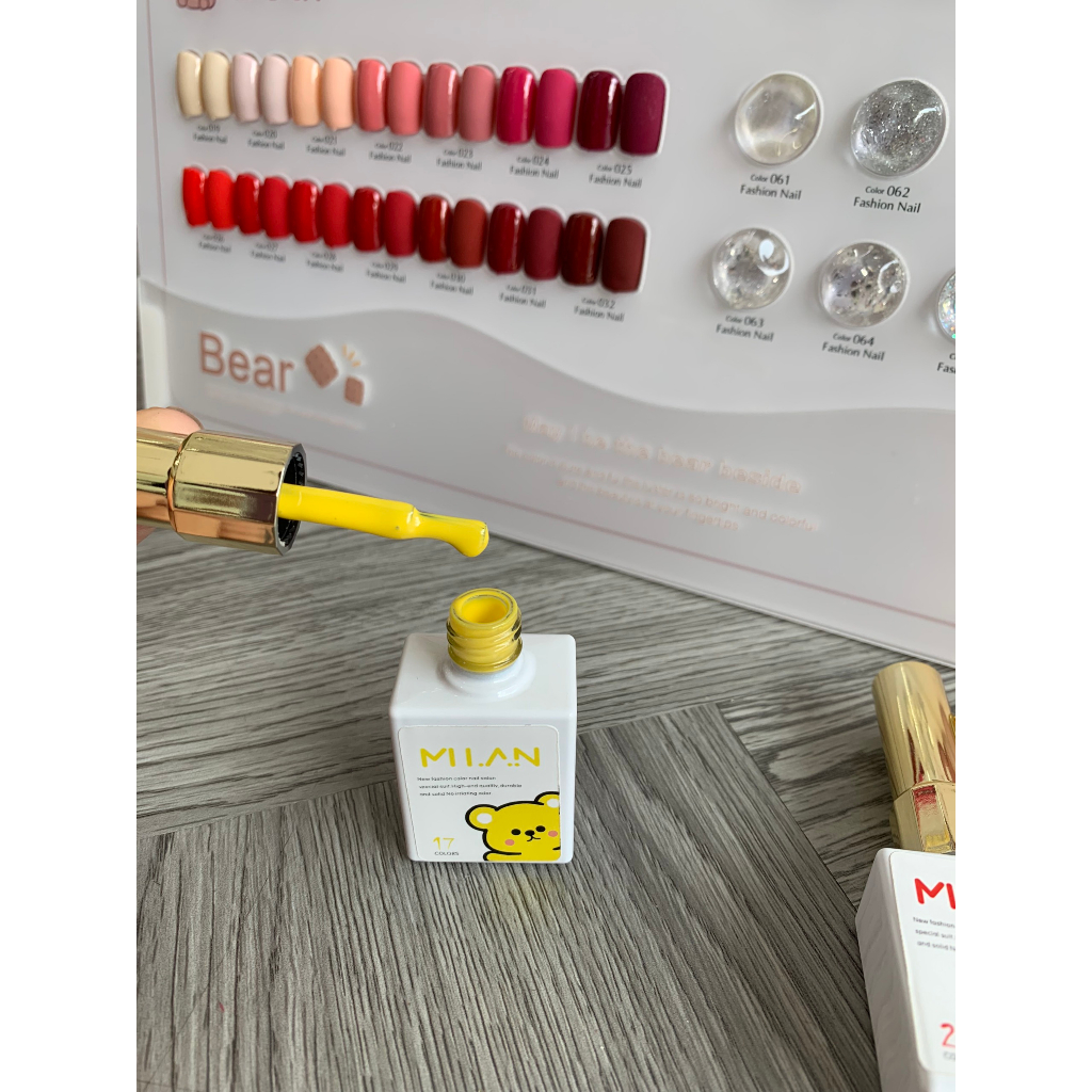 Sét sơn Gel 65 màu Milan chai gấu siêu xinh 15ml tặng bảng màu, base top