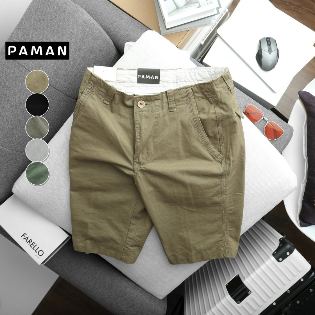 Quần short kaki nam Bigsize 48-90kg PAMAN dáng basic rộng rãi nắp gài cao cấp cạp dây kéo vải dày dặn chất lượng 003QN