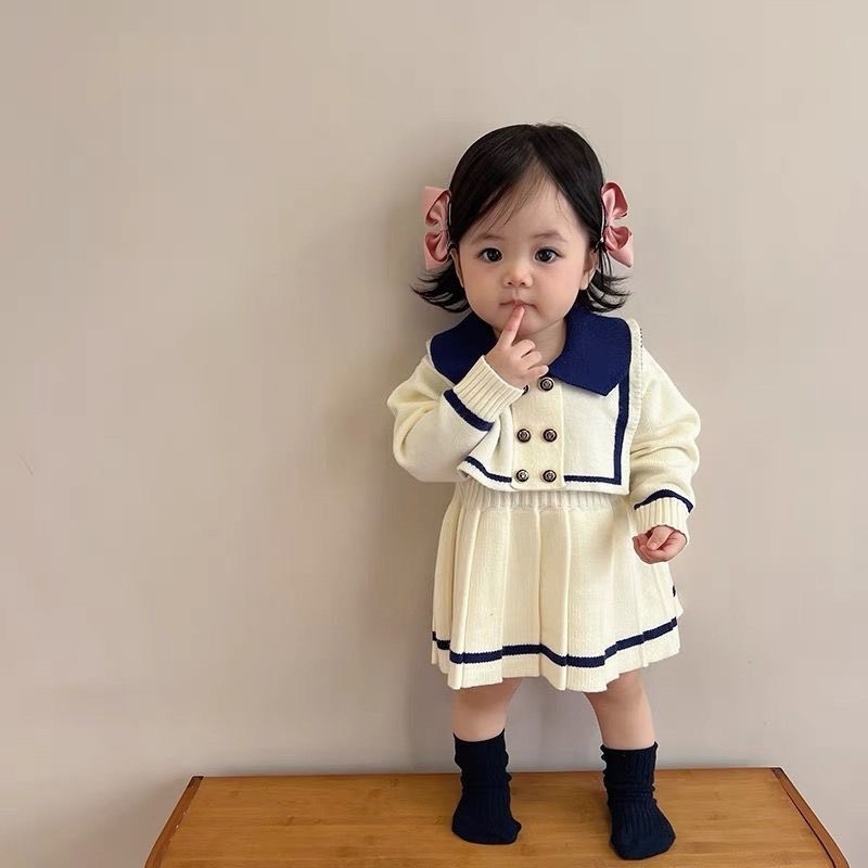(Bé gái) Váy len bé gái 2 màu siêu xinh phong cách Hàn Quốc 6-22kg - set bé gái đi học, đi chơi