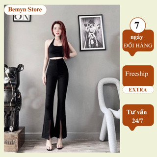 quần tây ống loe chẻ cạp cao, quần vải loe dáng dài lưng cao xẻ tà tuyết mưa đi học đi làm hack dáng Bemyn Store