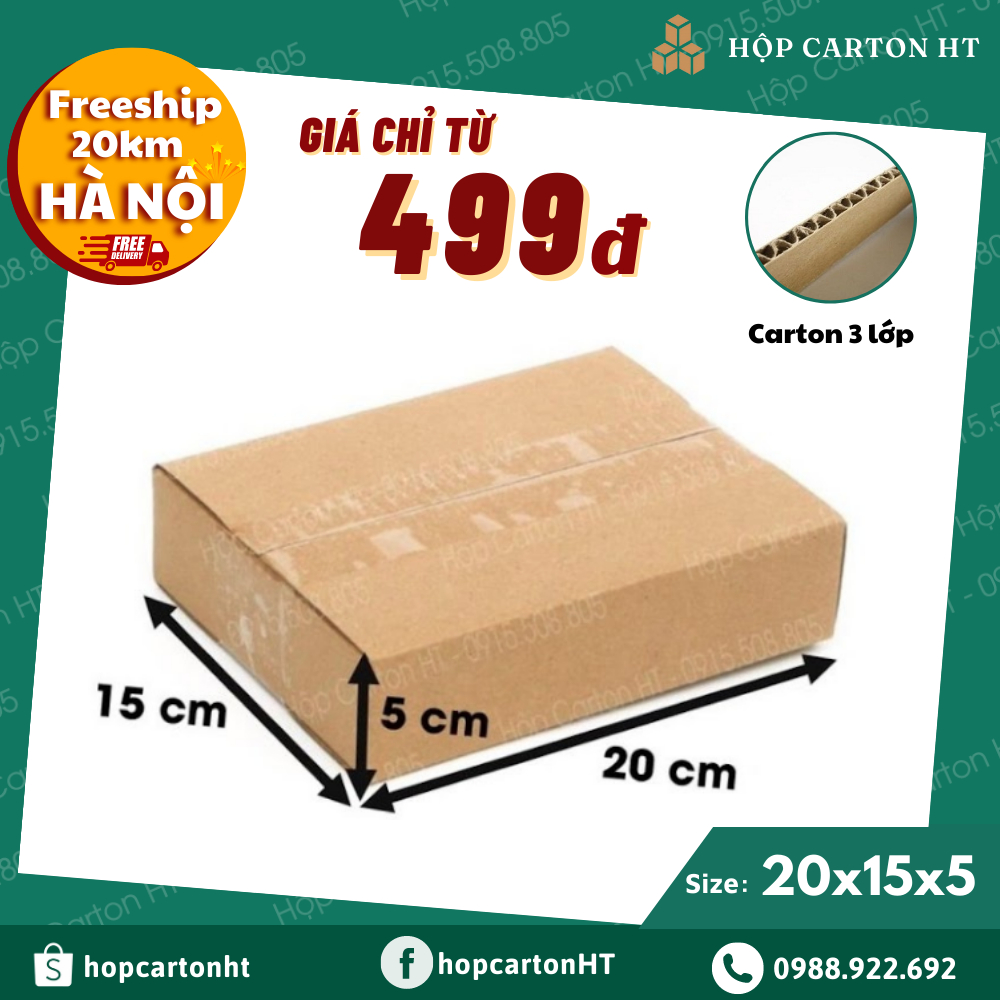 Combo 100 Thùng Đóng Hàng Size 20x15x5 Hộp Giấy Gói Hàng Mỹ phẩm, Trang Sức, Đồ Nhỏ 3 Lớp Dày Dặn - Hộp Carton HT