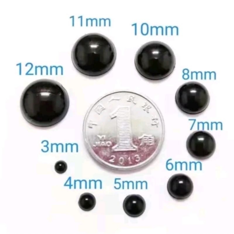 Set 100 mắt dán đen kích thước từ 3mm đến 12mm
