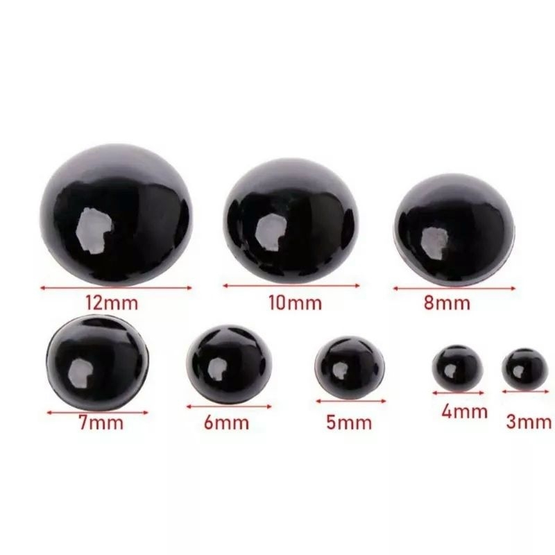 Set 100 mắt dán đen kích thước từ 3mm đến 12mm
