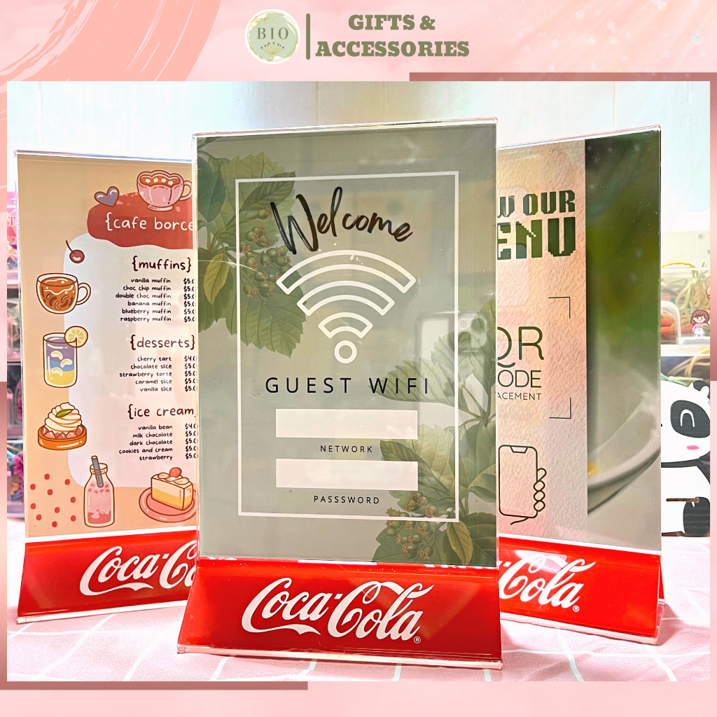 Kệ menu mica trong để bàn tent card, standee menu mica Đài Loan khổ dọc A5 đế tam giác lùa 2 mặt