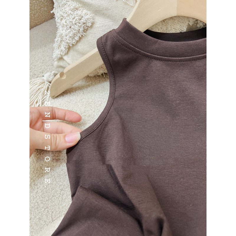 2END Set bộ áo ba lỗ và chân váy trượt nâu