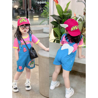 Bộ yếm dâu cánh tiên sau lưng kèm mũ cho bé gái diện xinh dễ thương (8- 23kg)