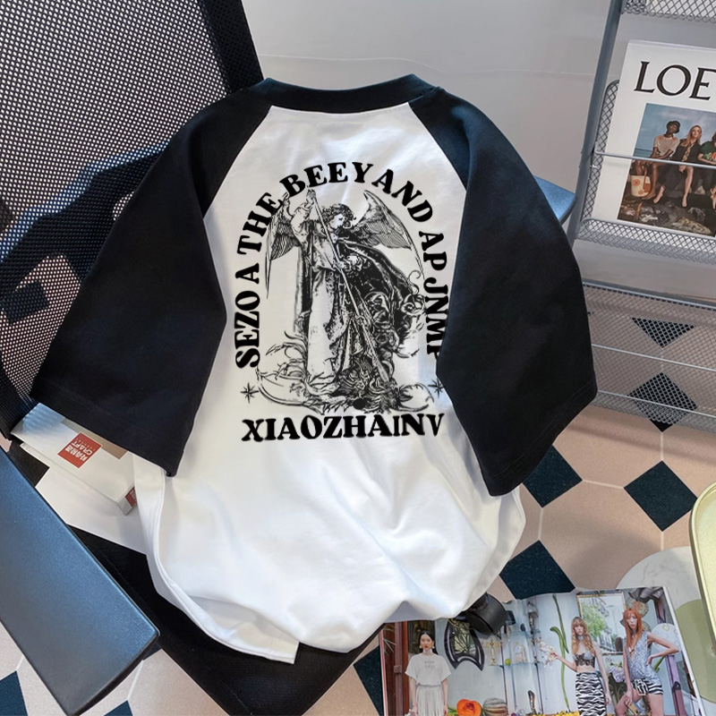 CLOT Áo thun nữ local brand trắng tee tay đen vintage Fashion oversize tee cotton Thiên thần