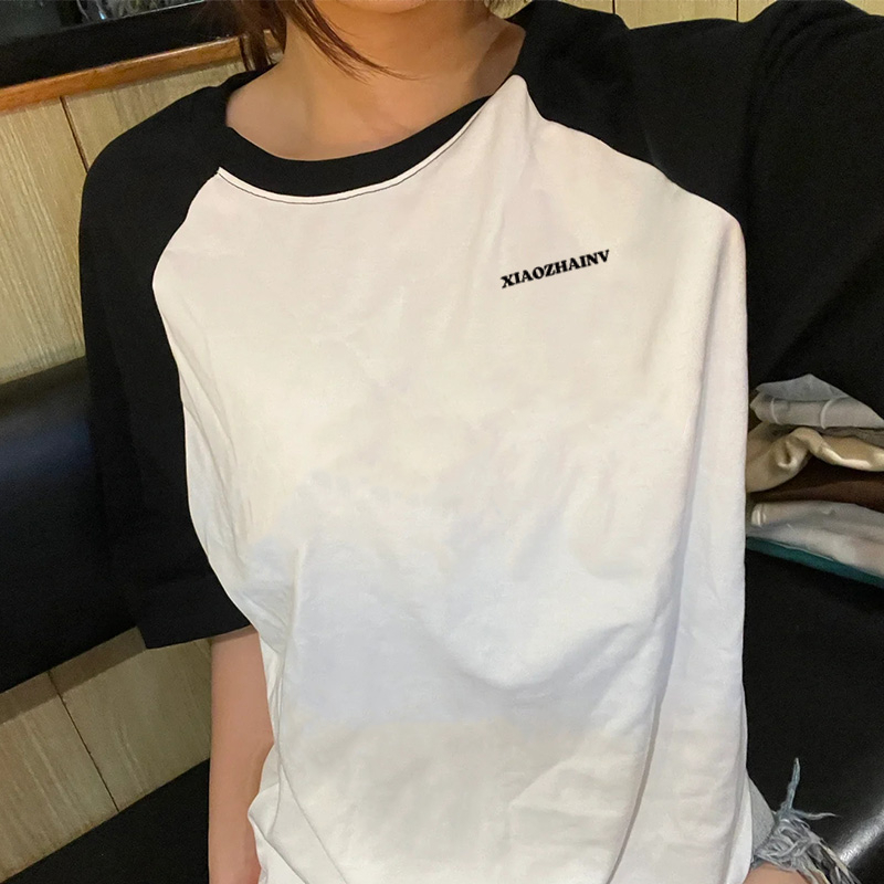 CLOT Áo thun nữ local brand trắng tee tay đen vintage Fashion oversize tee cotton Thiên thần