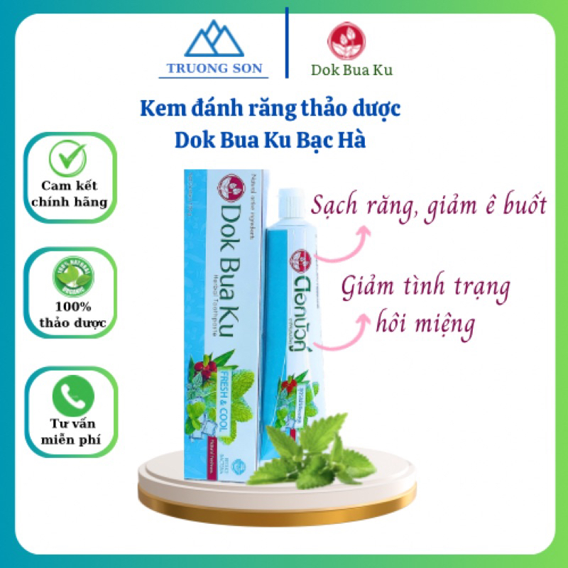 Kem đánh răng thảo dược Dok Bua Ku FRESH & COOL  40G/100G/150G giúp giảm ê buốt răng cho hơi thở thơm mát