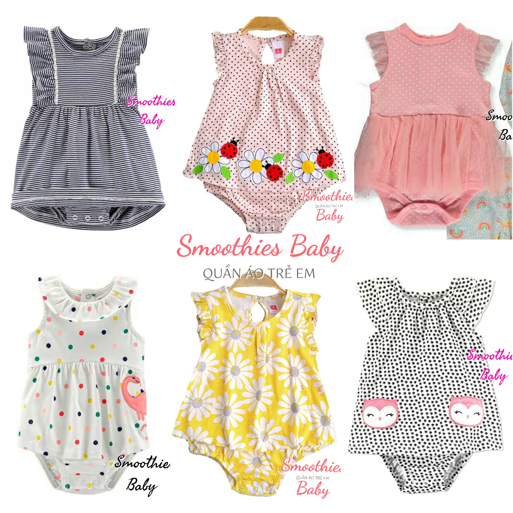BODYSUIT BỘ LIỀN THÂN KIỂU ĐẦM CHO BÉ GÁI 3 - 11KG