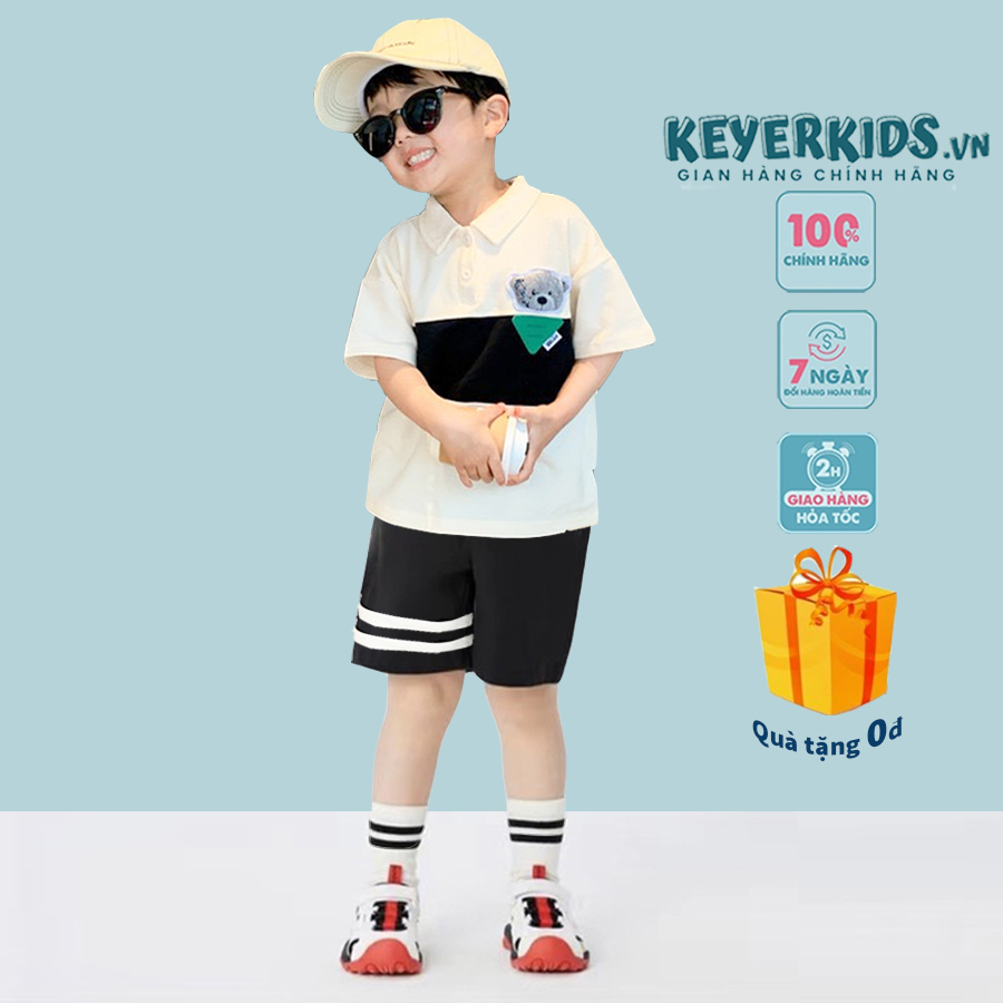 Bộ Quần Áo Bé Trai (6 - 22 KG) KEYER KIDS, Áo Thun Cotton Cổ Bẻ Kết Hợp Quần Short 2 kẻ họa tiết đáng yêu SZ44