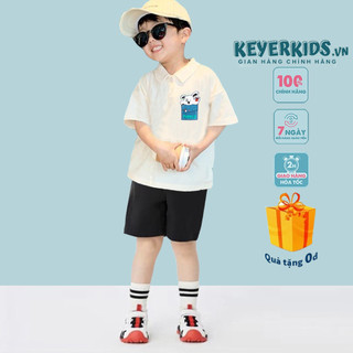 Bộ Polo Bé Trai KEYER KIDS, Áo Thun Polo Cotton Cộc Tay Quần Short Kaki Họa Tiết Túi Thỏ Dễ Thương SZ62
