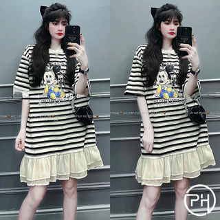 Váy xuông kẻ cotton đuôi cá mickey