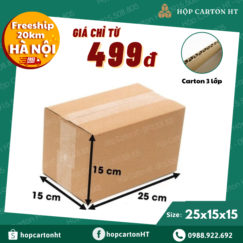 Hộp carton đóng hàng 25x15x15 đựng giày dép, phụ kiện đồ gia dụng giá rẻ - Hộp Carton HT