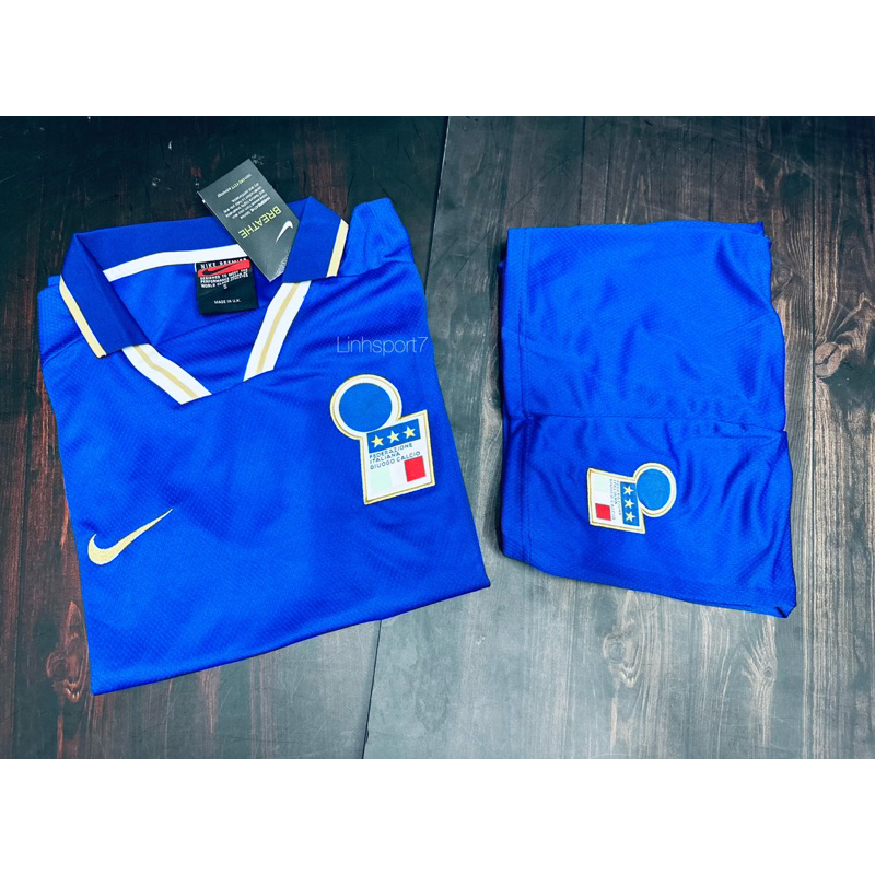 Áo Bóng Đá Phong Cách Retro - Áo Đấu ĐT Italia 1996 vải thái màu xanh