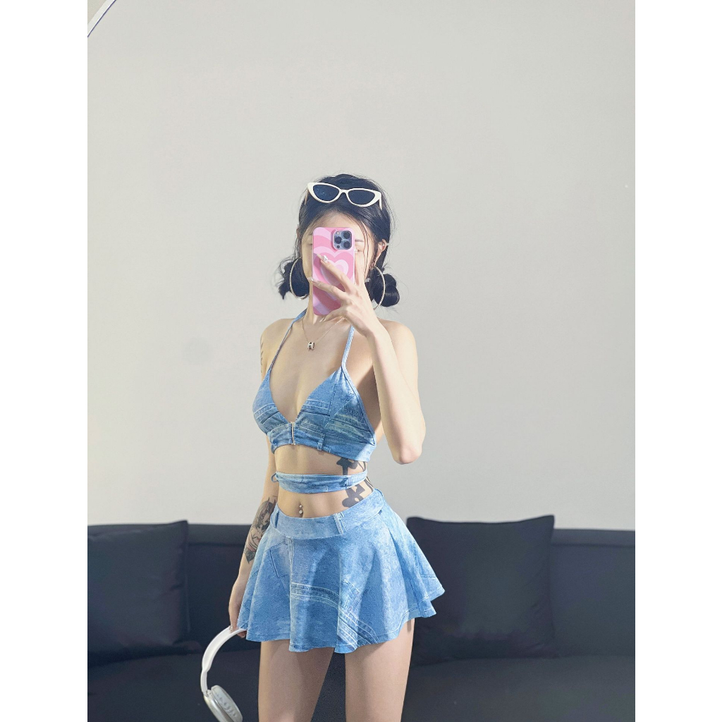 (M698-LiLyBikini) SET BIKINI BA MẢNH CHÂN VÁY KÈM MÚT