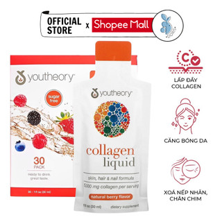Nước Uống Bổ Sung Collagen Vị Dâu Youtheory Collagen Liquid Berry Flavor 30 gói x 30ml