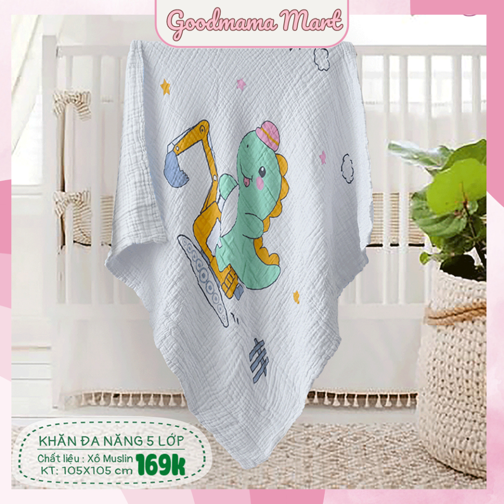 Khăn tắm đa năng cho bé chính hãng Goodmama chất liệu Xô muslin 5 lớp siêu mềm mại, thân thiện với da trẻ nhỏ
