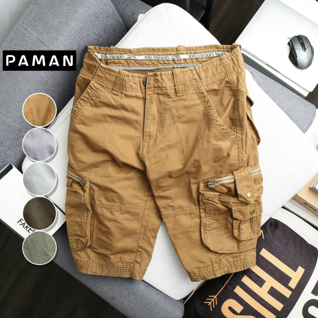 Quần short kaki túi hộp nam PAMAN Bigsize 55-100kg cargo shorts ngắn dáng basic rộng rãi 6 túi vải dày dặn cao cấp 005QN