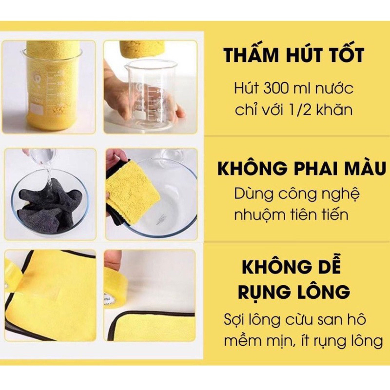 Khăn lau xe ô tô Khăn Lau Đa Năng Microfiber 2 Mặt Vàng - Xám Không Đổ Lông Chuyên Dụng | BigBuy360 - bigbuy360.vn
