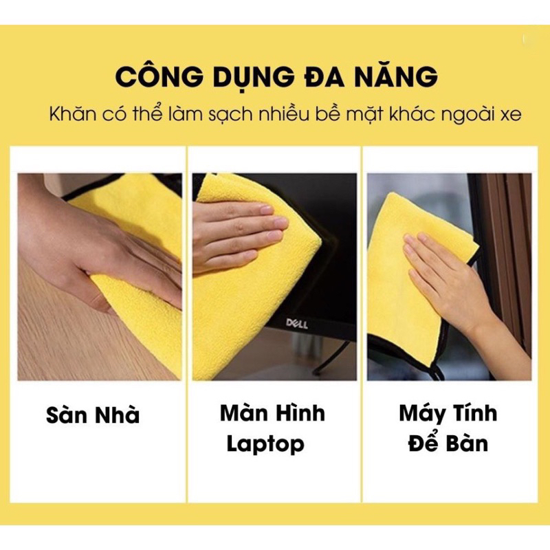 Khăn lau xe ô tô Khăn Lau Đa Năng Microfiber 2 Mặt Vàng - Xám Không Đổ Lông Chuyên Dụng | BigBuy360 - bigbuy360.vn