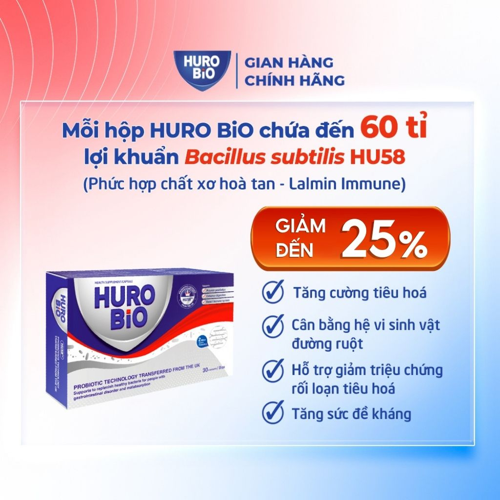Men vi sinh cho người lớn Huro Bio giảm Táo bón, Đầy hơi, Chướng bụng