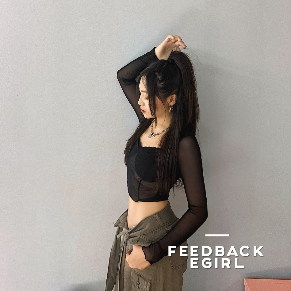 Áo lưới nữ,áo ren lưới croptop dài tay ôm body xuyên thấu sexy đi biển