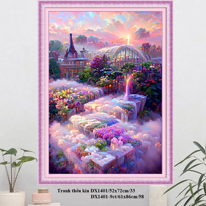 Tranh thêu chữ thập phong cảnh thêu kín E39 DX1401 DX1405
