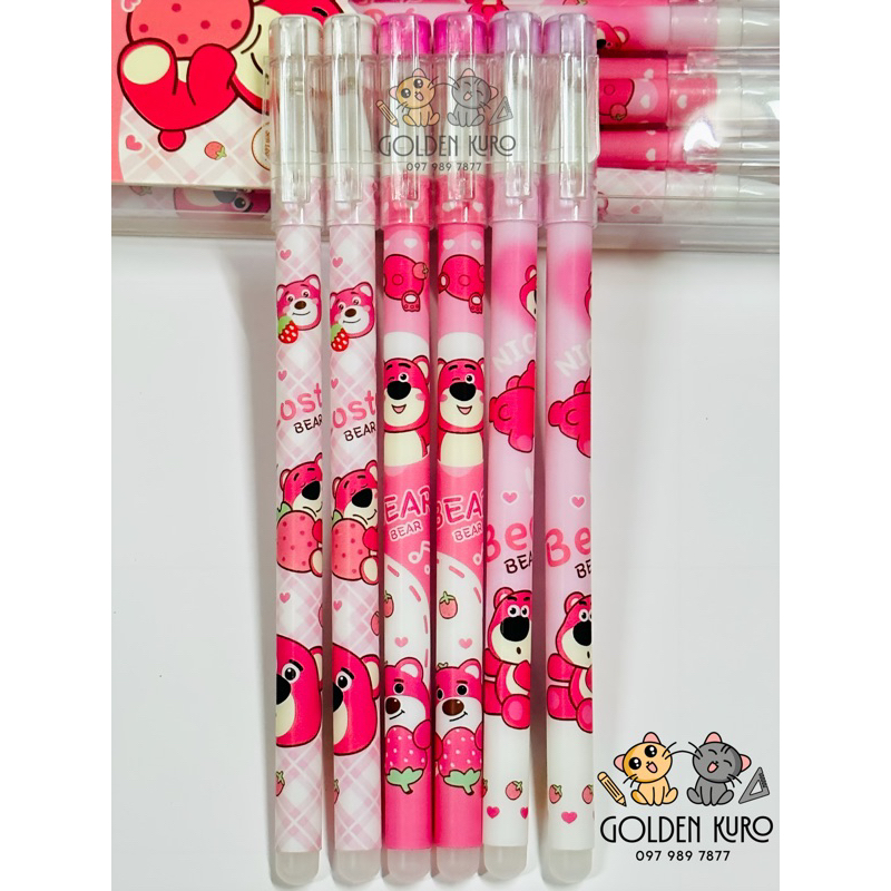 HỘP 12 CÂY VIẾT GEL XOÁ NẮP GẤU DÂU LOTSO - MỰC XANH/TÍM