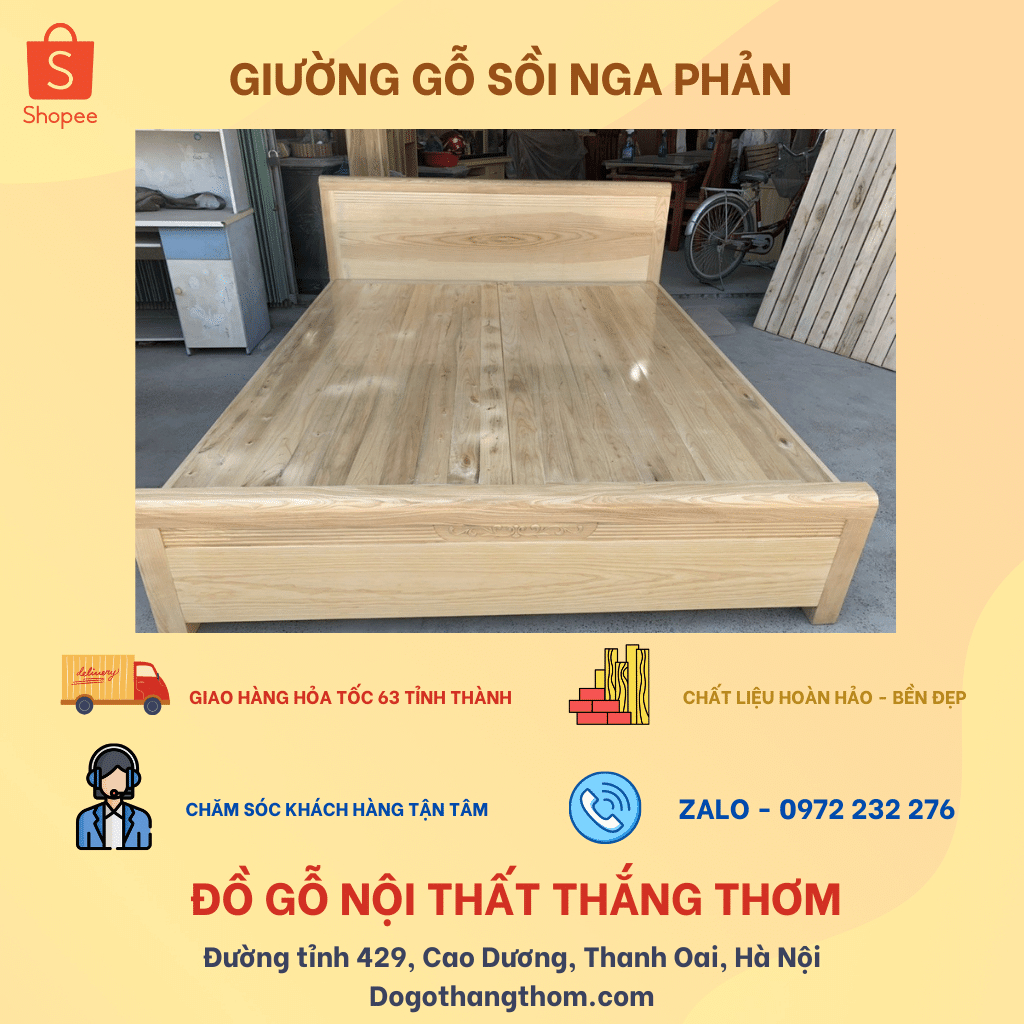 GIƯỜNG GỖ SỒI NGA PHẢN TRẮNG 1M6 - 1M8