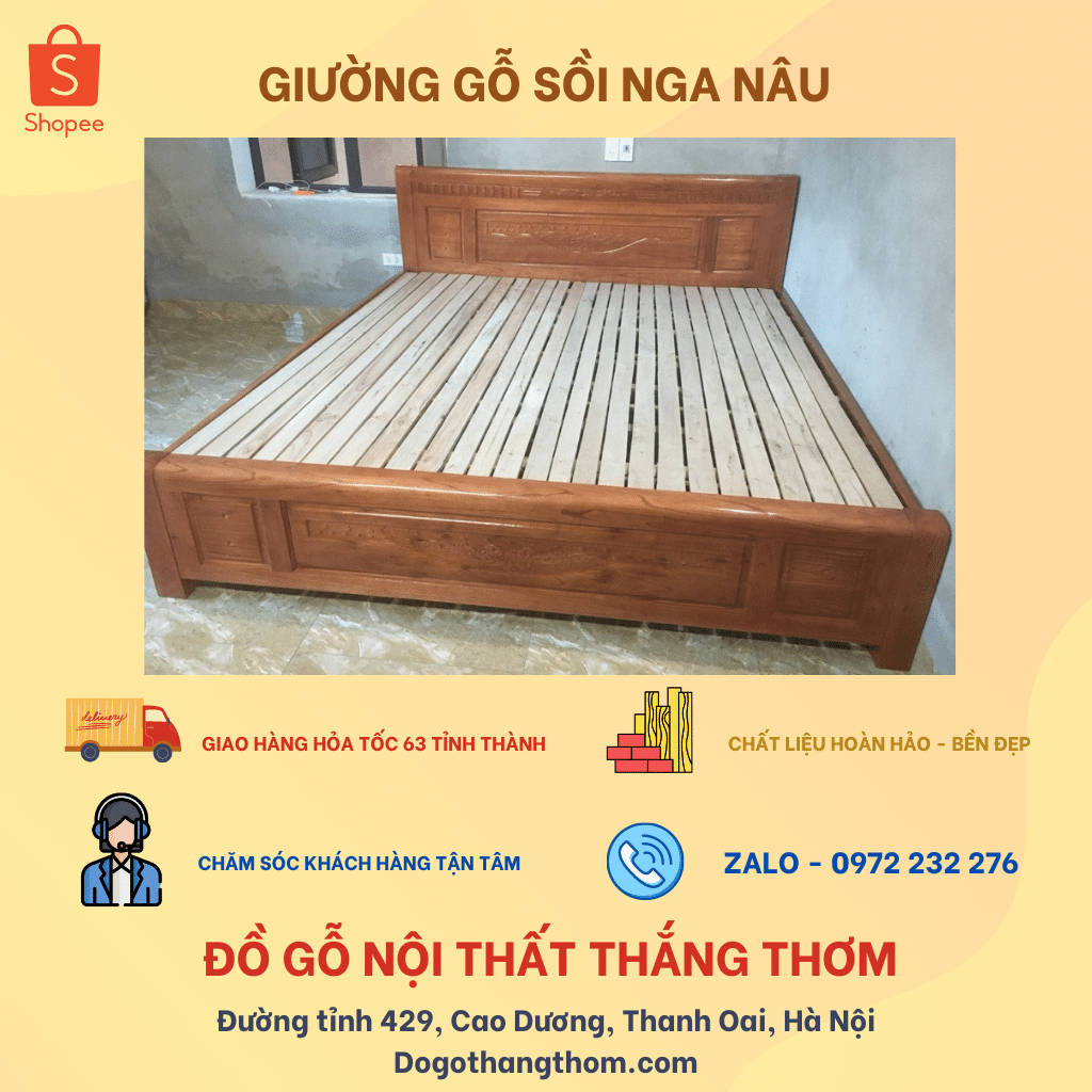 GIƯỜNG GỖ SỒI NGA RÁT NAN 1M6 - 1M8