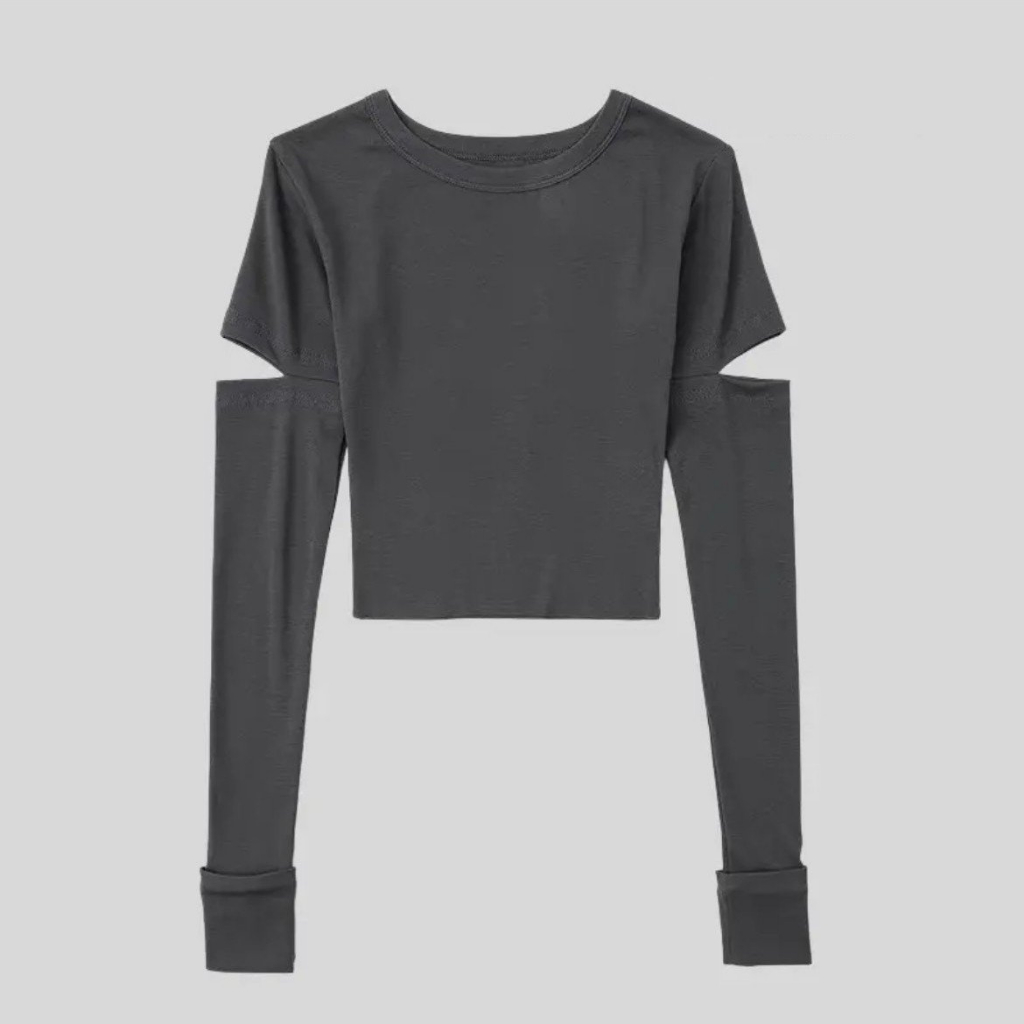 Áo phông nữ,áo thun tăm dài tay khoét vai,áo hở vai,áo khoét hai bên vai xẻ tay tôn dáng chất liệu gân tăm cực dày dặn