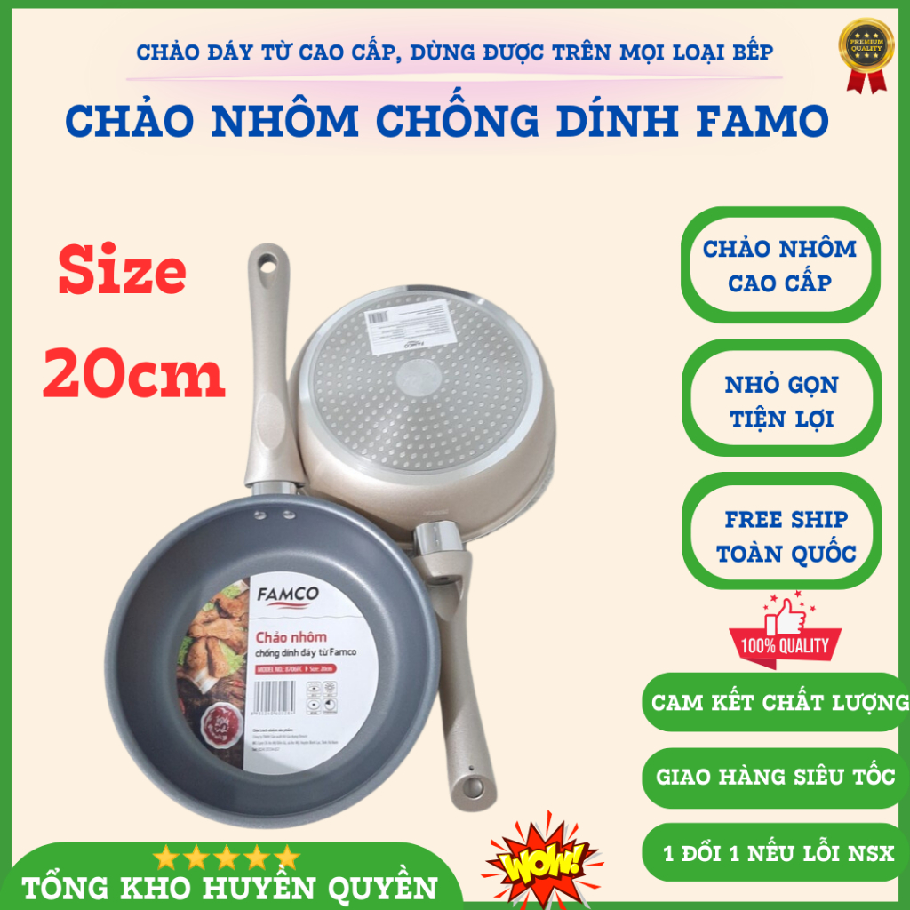 Chảo Nhôm chống dính đun bếp từ Famco (Elmich) size nhỏ 20cm - Tongkhohuyenquyen