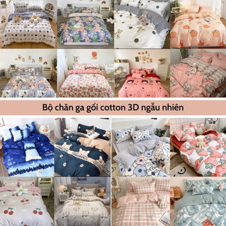 (Thanh lý xả kho, Gửi ngẫu nhiên) Bộ chăn ga gối cotton 3D, drap giường 2 vỏ gối poly 50x70cm họa tiết dễ thương