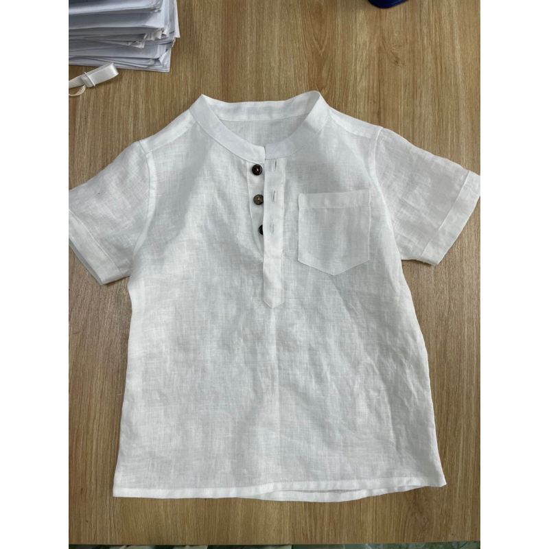 Áo sơ mi bé trai tay ngắn linen